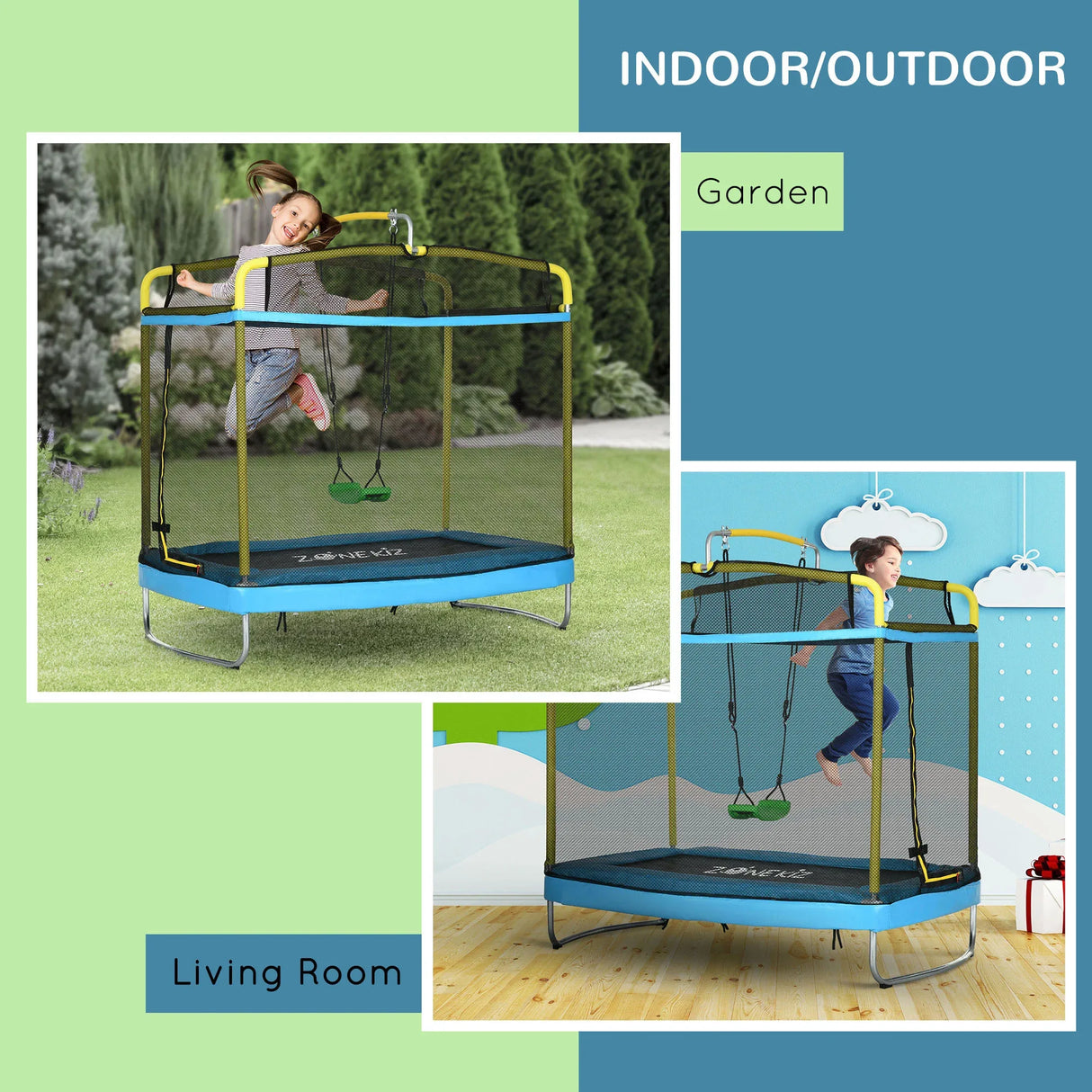 3-in-1 Kids Trampoline With Enclosure Swing Gymnastics Bar - Omega Lifestyles