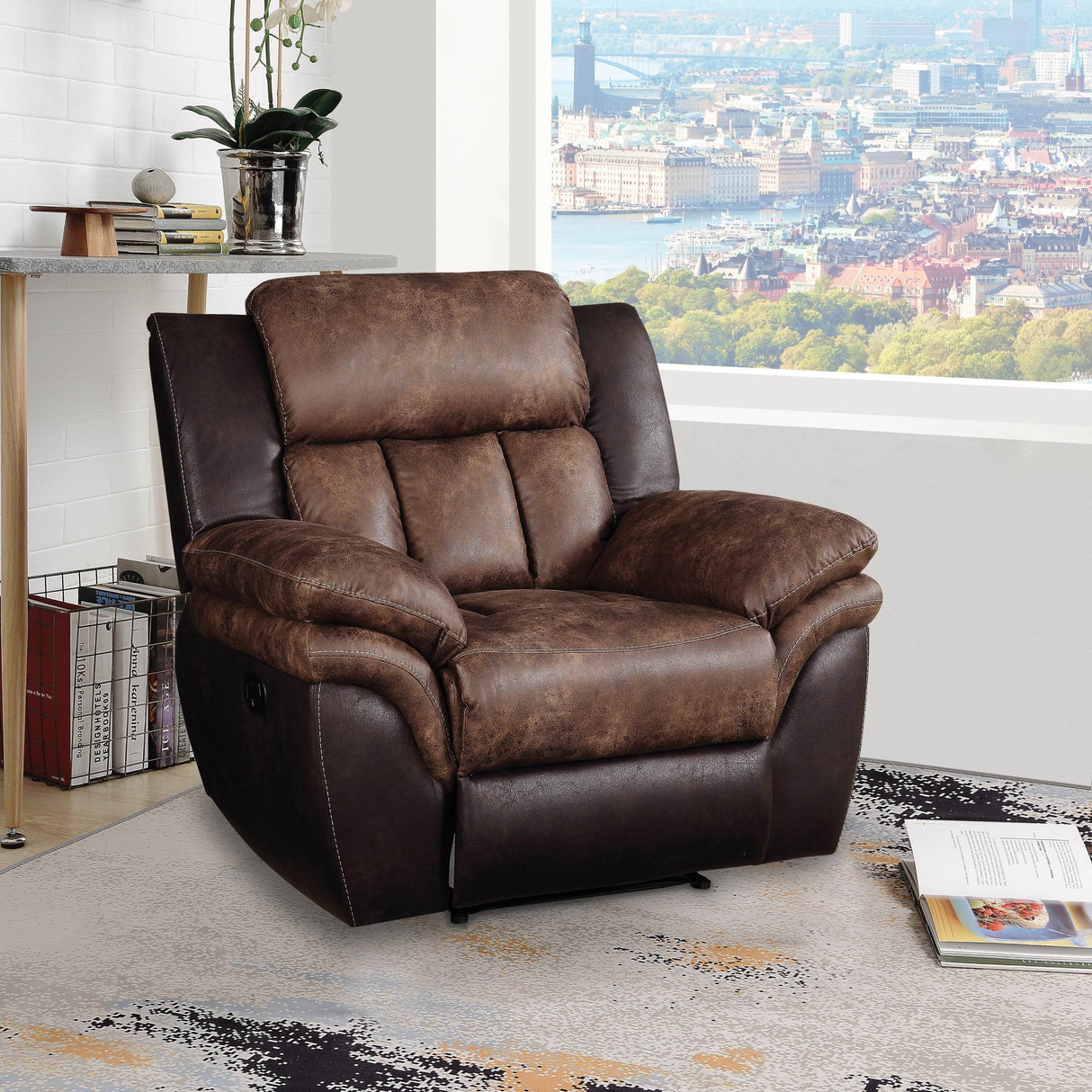 Power Motion Toffee Espresso Polished Tufted Recliner Chair