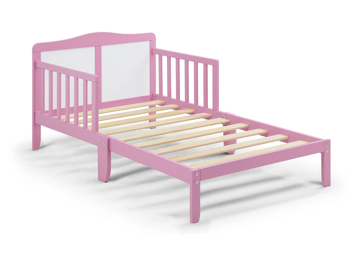 Solid Wood Pink Toddler Bed With Safety Rails - Omega Lifestyles