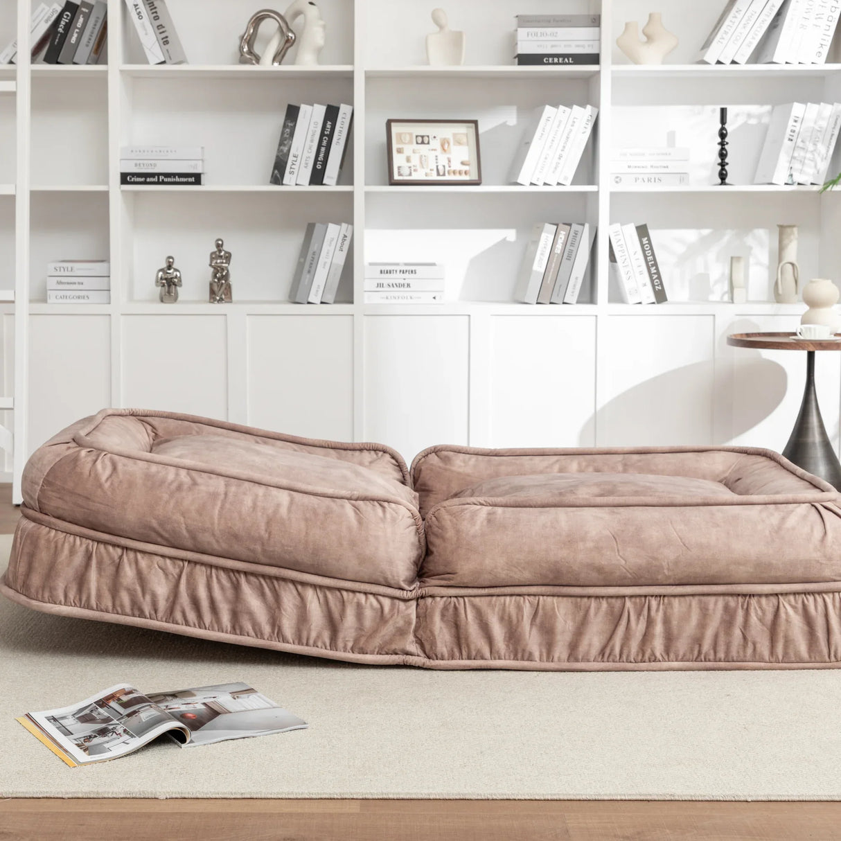 Adjustable Velvet Upholstered Massage Floor Sofa With Pillow - Omega Lifestyles