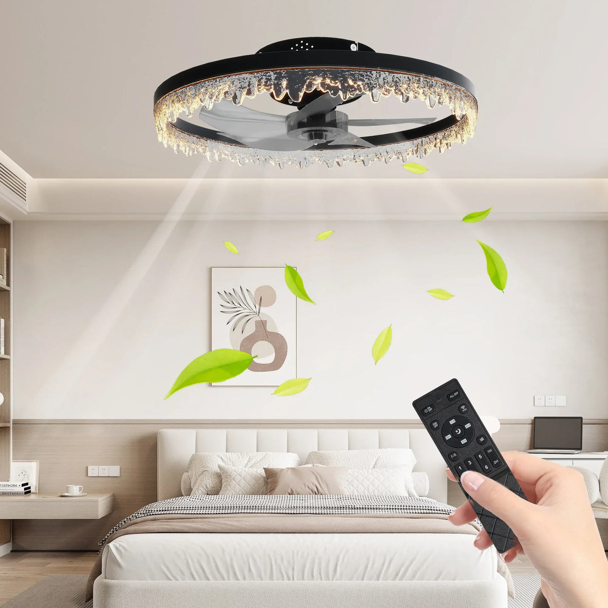 Luxury Crystal Flush Mount Ceiling Fan With Lights - Omega Lifestyles