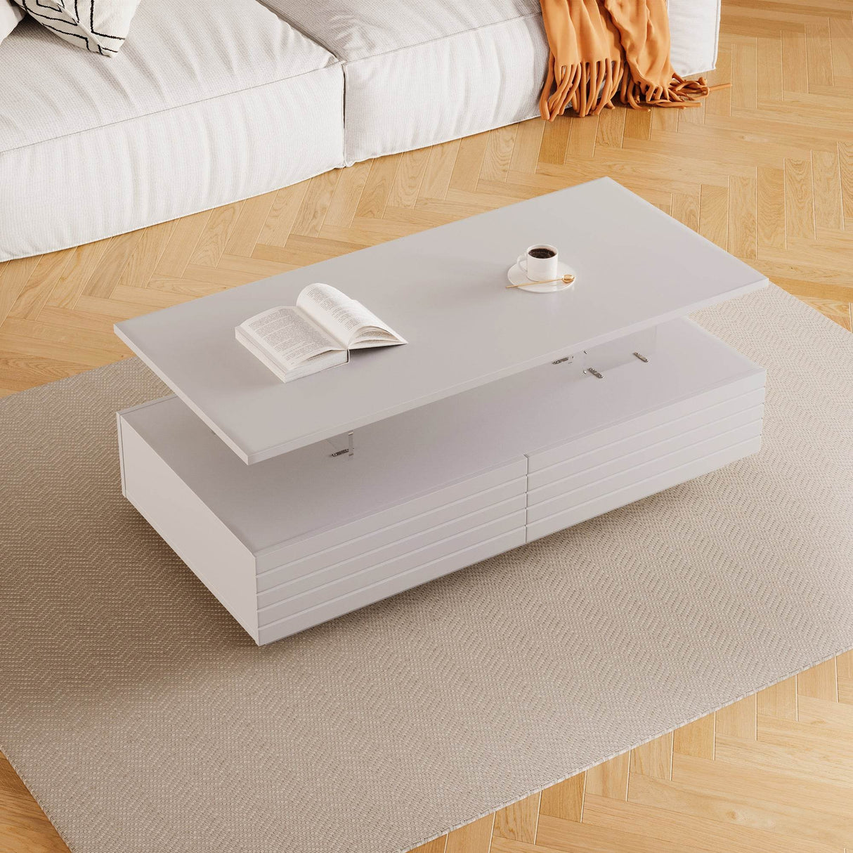 Modern White LED Lighting Coffee Table With Drawers - Sleep Galleria