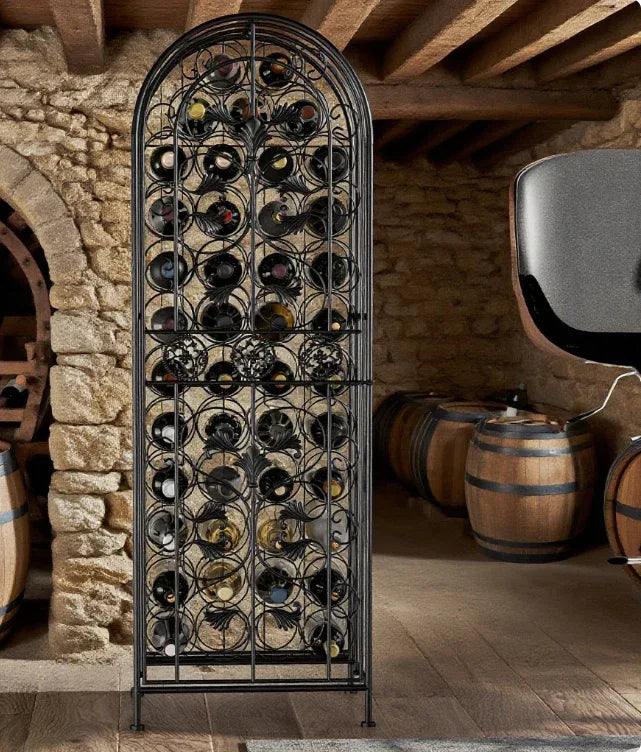 Lockable Wrought Iron Wine Rack With Renaissance Scrollwork - Omega Lifestyles