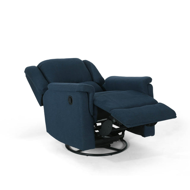 Contemporary Navy Blue Plush Fabric Swivel Glider Recliner - Omega Lifestyles