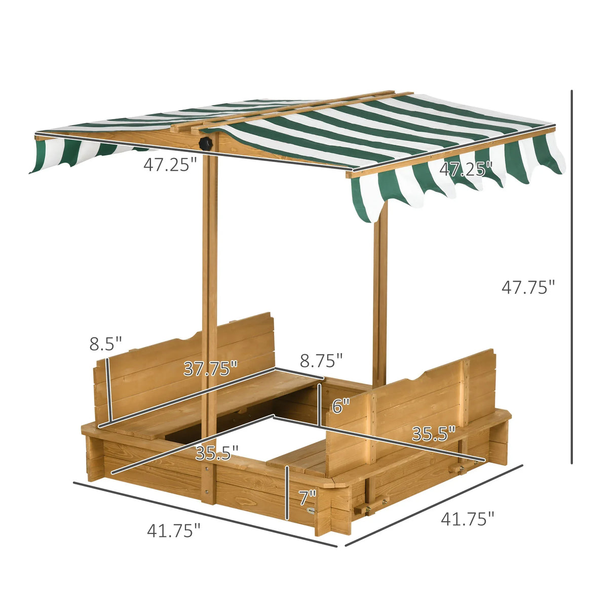 Children’s Outdoor Wooden Sandbox With Adjustable Canopy - Omega Lifestyles