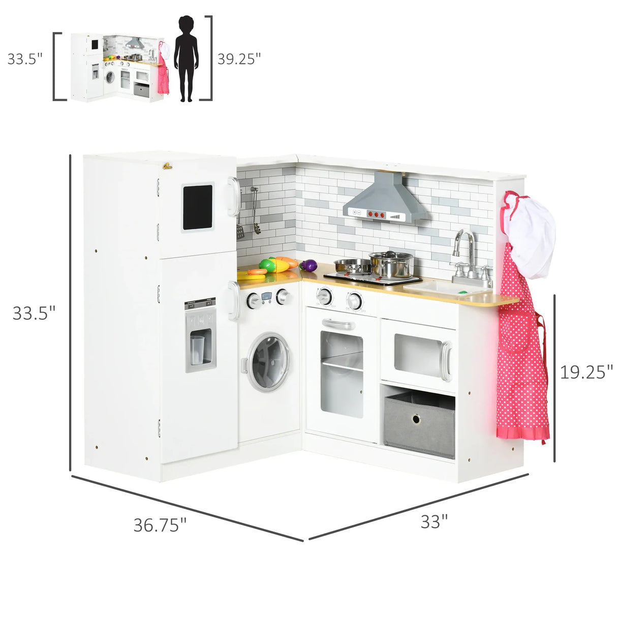 Large White Wooden Kids Play Kitchen With Sound Effects - Omega Lifestyles