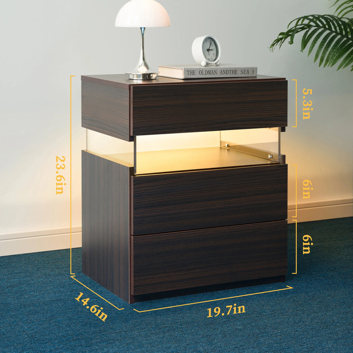 Modern 3 Drawer LED Bedside Cabinet with Acrylic Panel - Omega Lifestyles