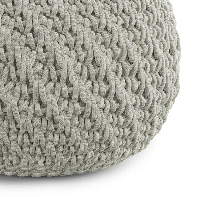 Round Knitted Silver Indoor Outdoor Fabric Pouf Seat - Omega Lifestyles