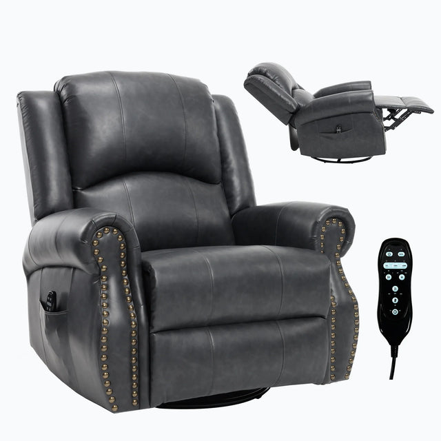 Heat Massage Faux Leather Swivel Rocking Recliner Chair - Omega Lifestyles