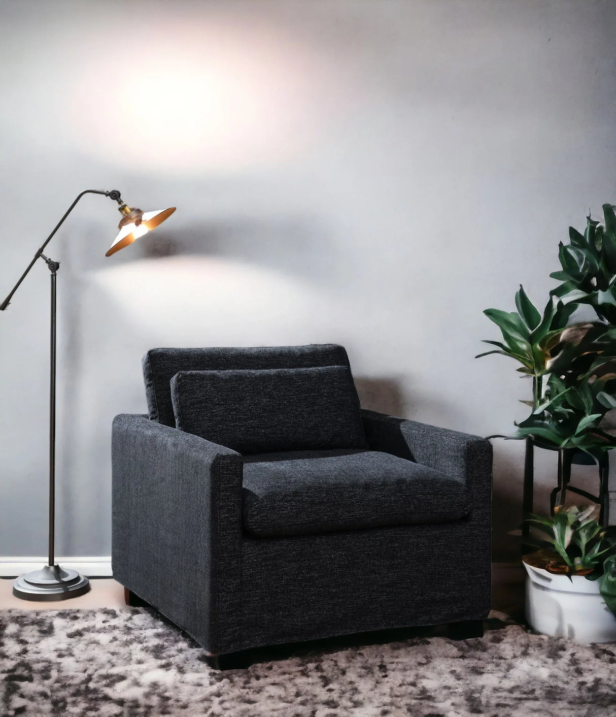 Dark Gray Fabric Foam-Filled Swivel Chair With Toss Pillow - Omega Lifestyles