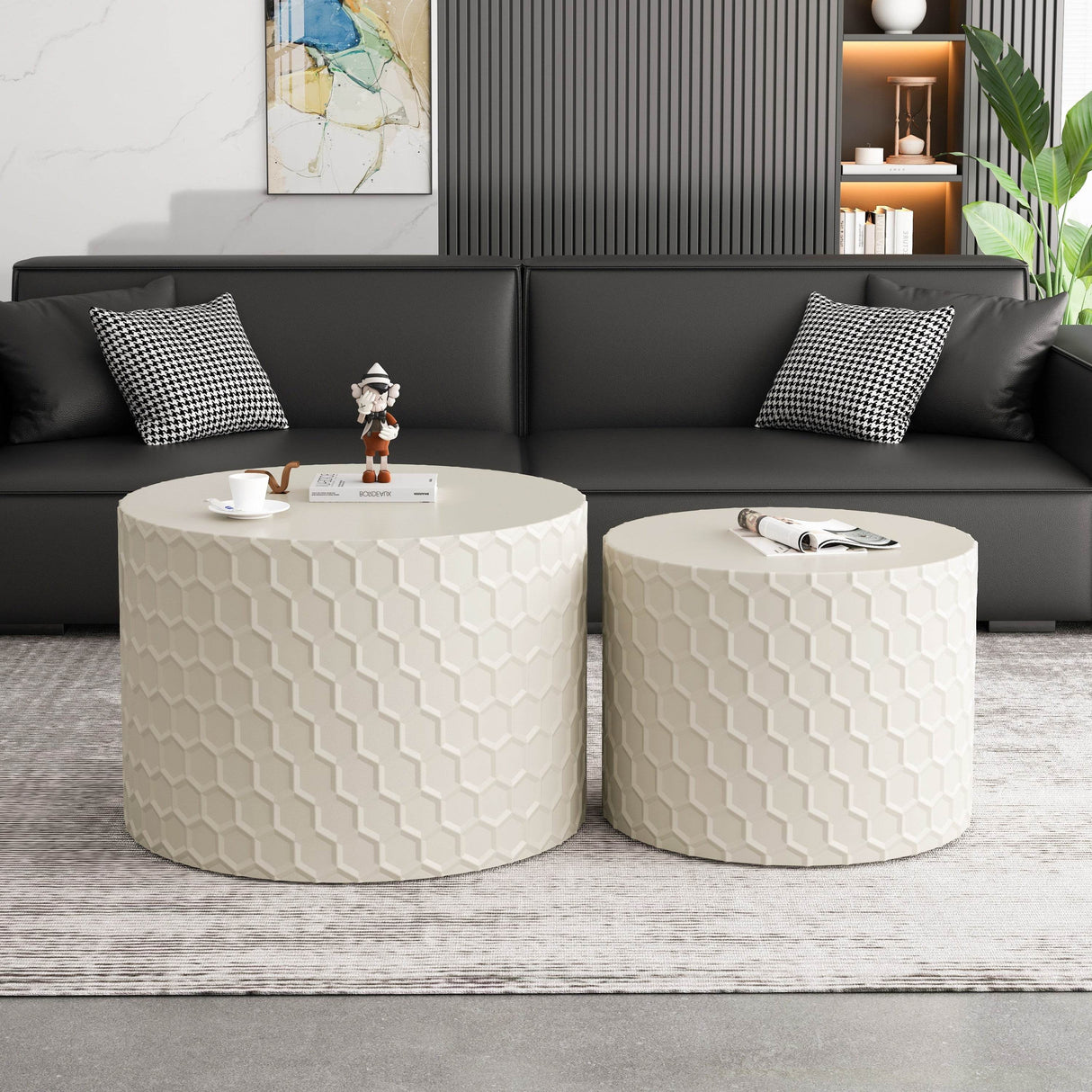 2-Piece Minimalist Honeycomb Design Nesting Coffee Table Set - Sleep Galleria