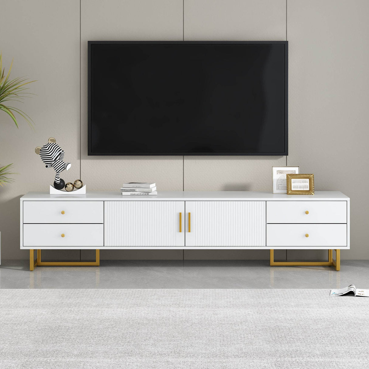 Modern White MDF TV Stand With Storage Cabinet - Sleep Galleria