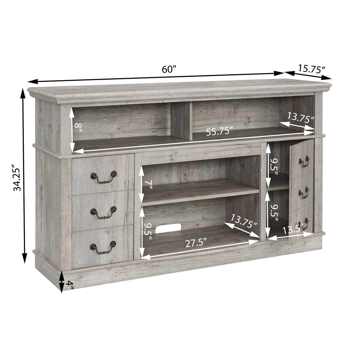 Farmhouse Rustic TV Media Stand With Storage - Sleep Galleria