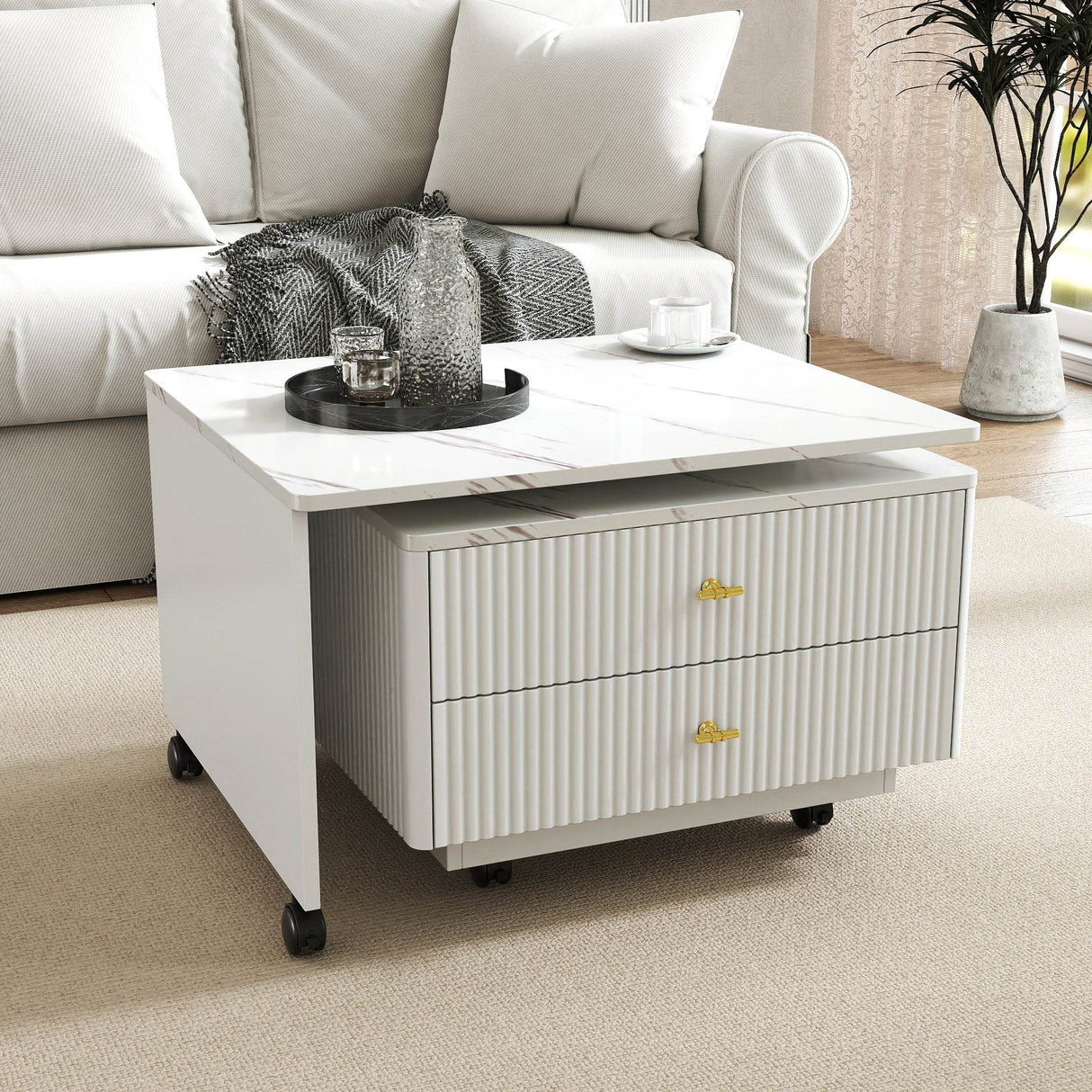 Extendable Swivel Square Coffee Table With Storage Drawers - Sleep Galleria