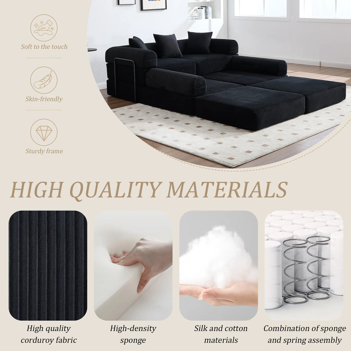 Convertible Corduroy Memory Foam Folding Sofa Bed - Omega Lifestyles