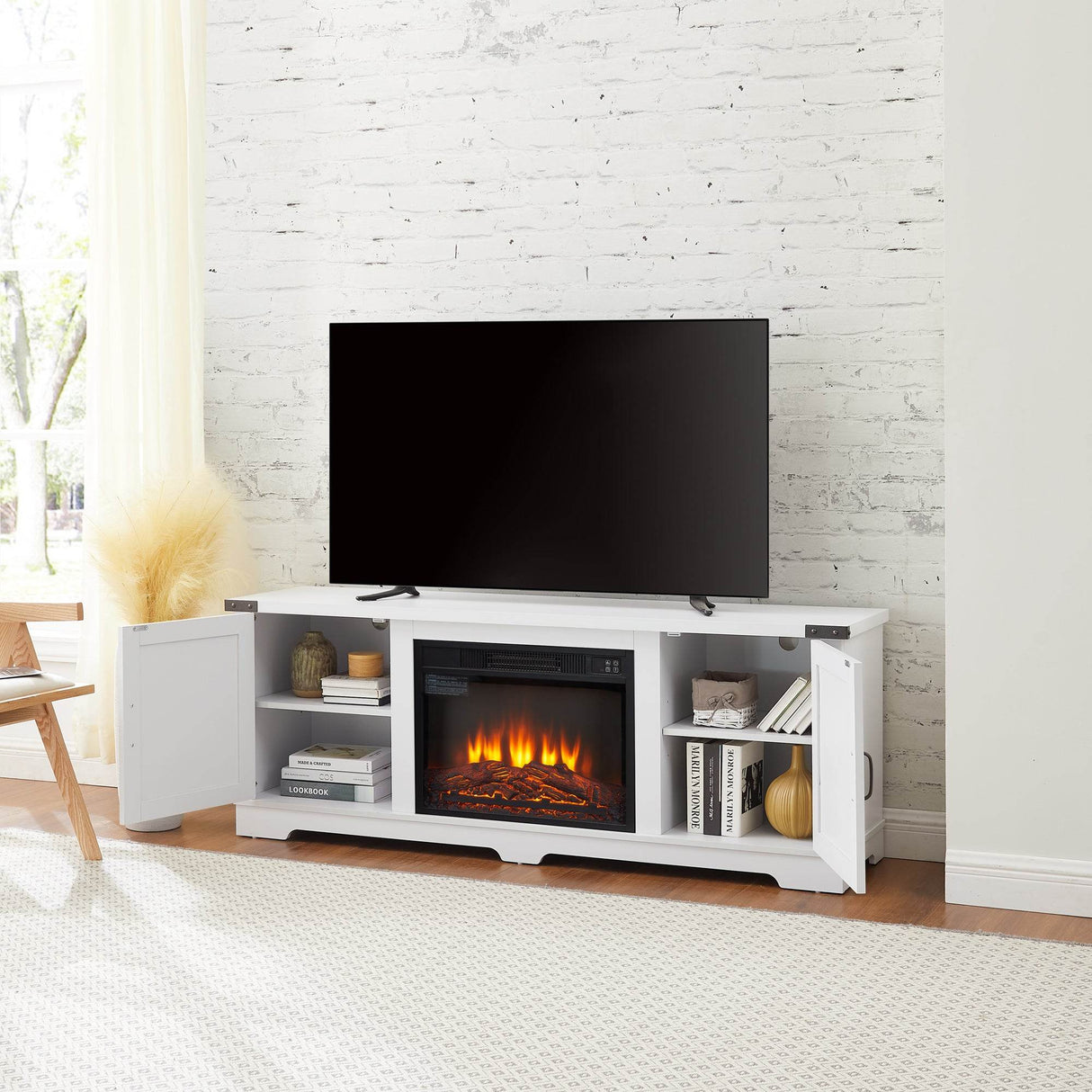 Modern Farmhouse White Fireplace TV Stand Console - Sleep Galleria