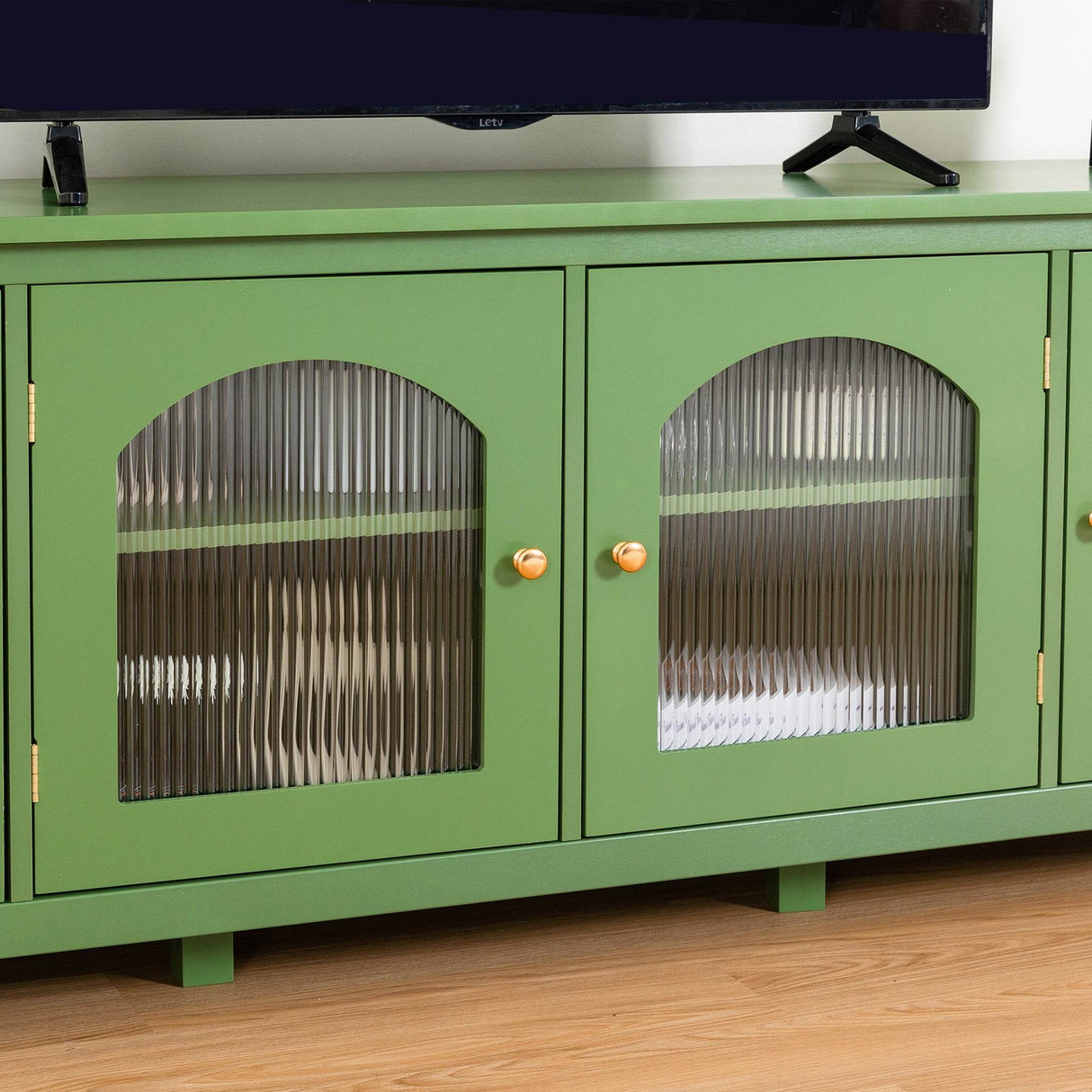Antique Green Solid Wood TV Cabinet With Glass Door - Sleep Galleria