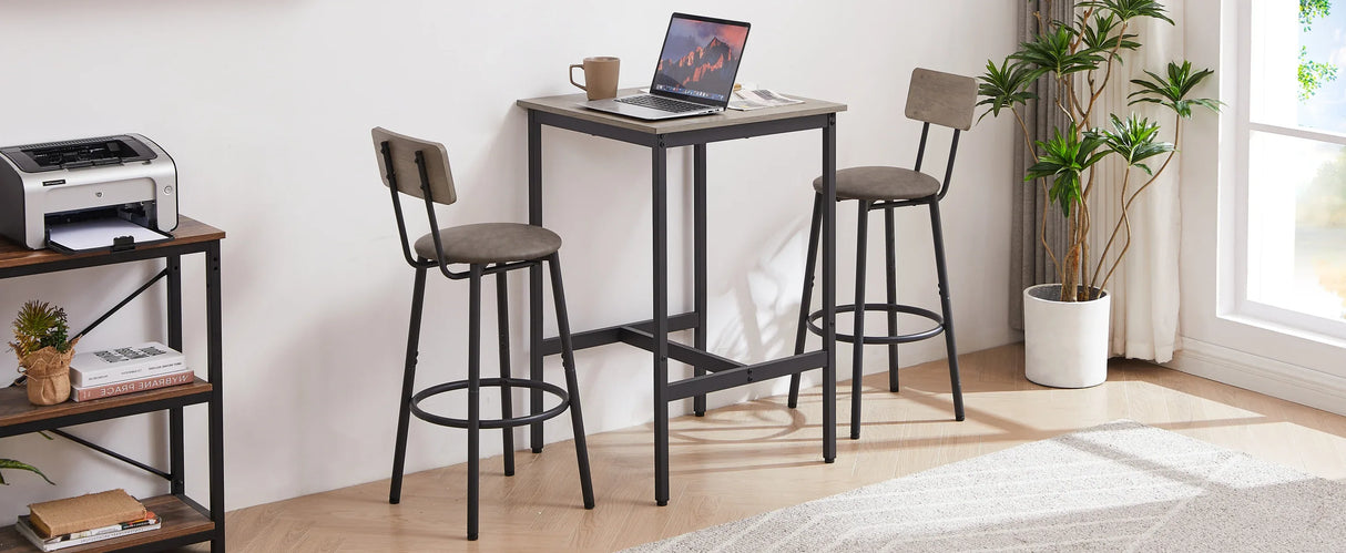 Rustic Grey Particleboard Bar Table Set With 2 Stools - Omega Lifestyles