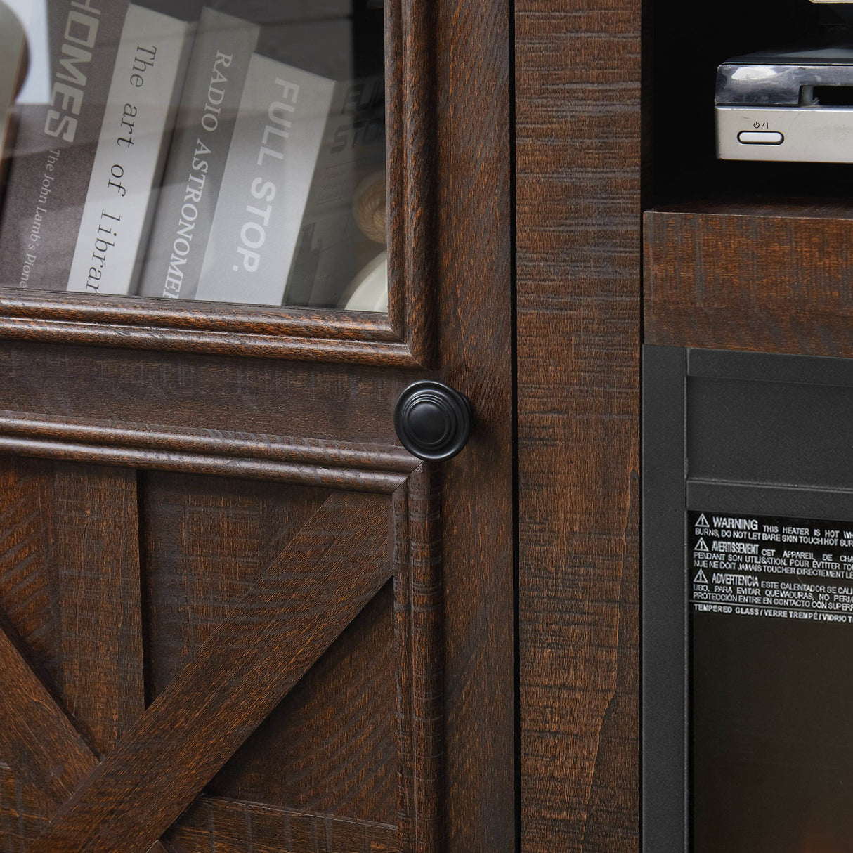 Farmhouse Espresso TV Stand With Fireplace Insert - Sleep Galleria