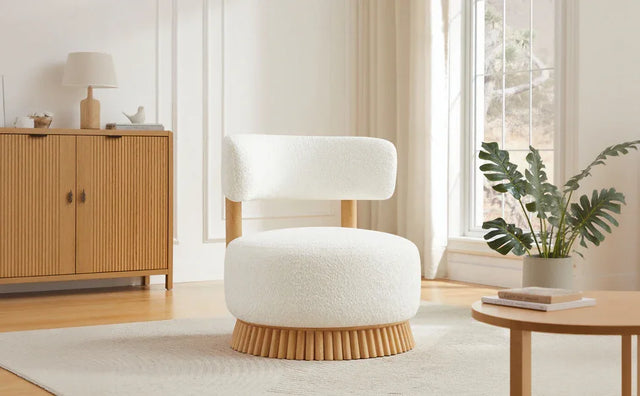 Modern Farmhouse Beige Bouclé Upholstered Accent Chair - Omega Lifestyles