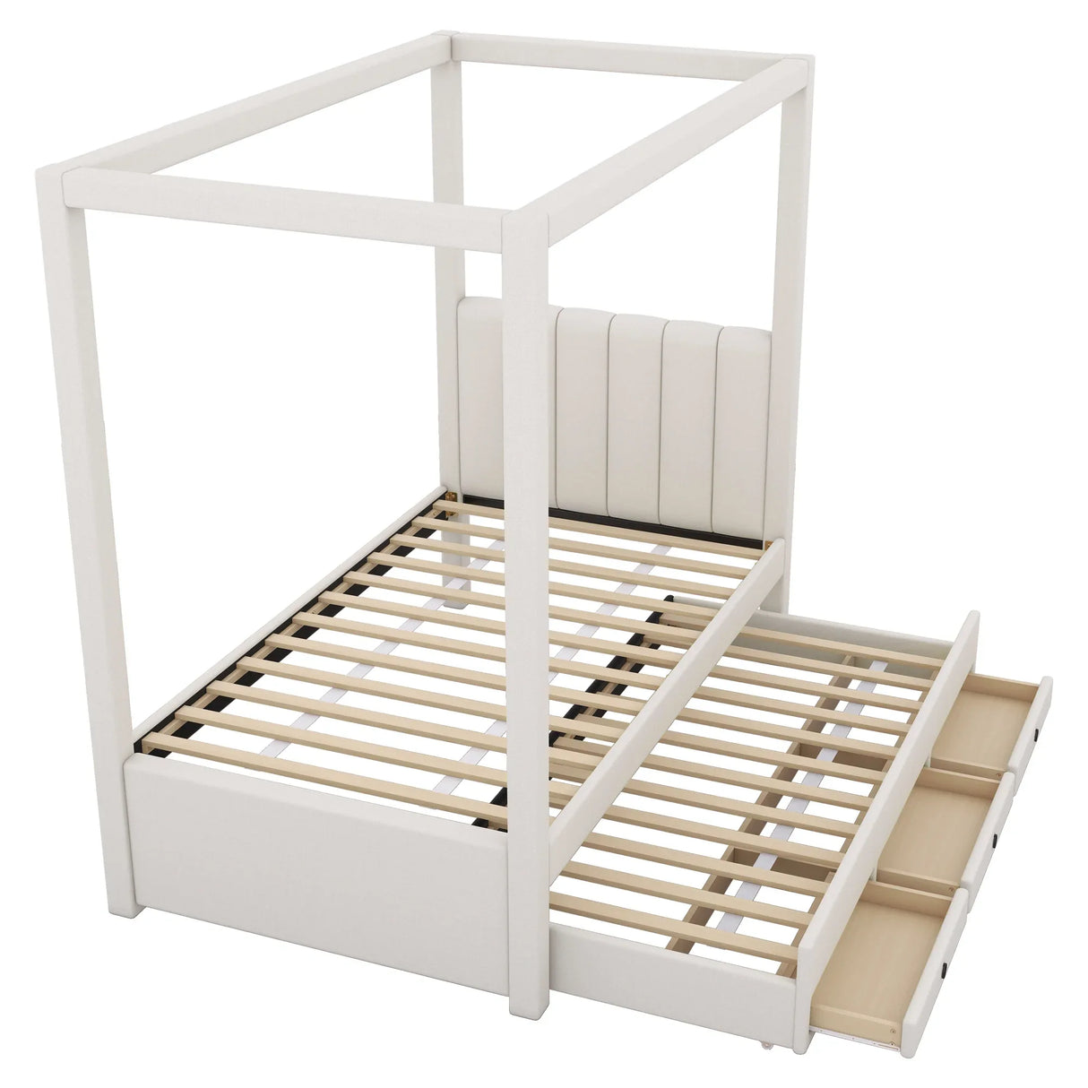 Twin Upholstered Canopy Platform Bed With Trundle and Storage - Omega Lifestyles