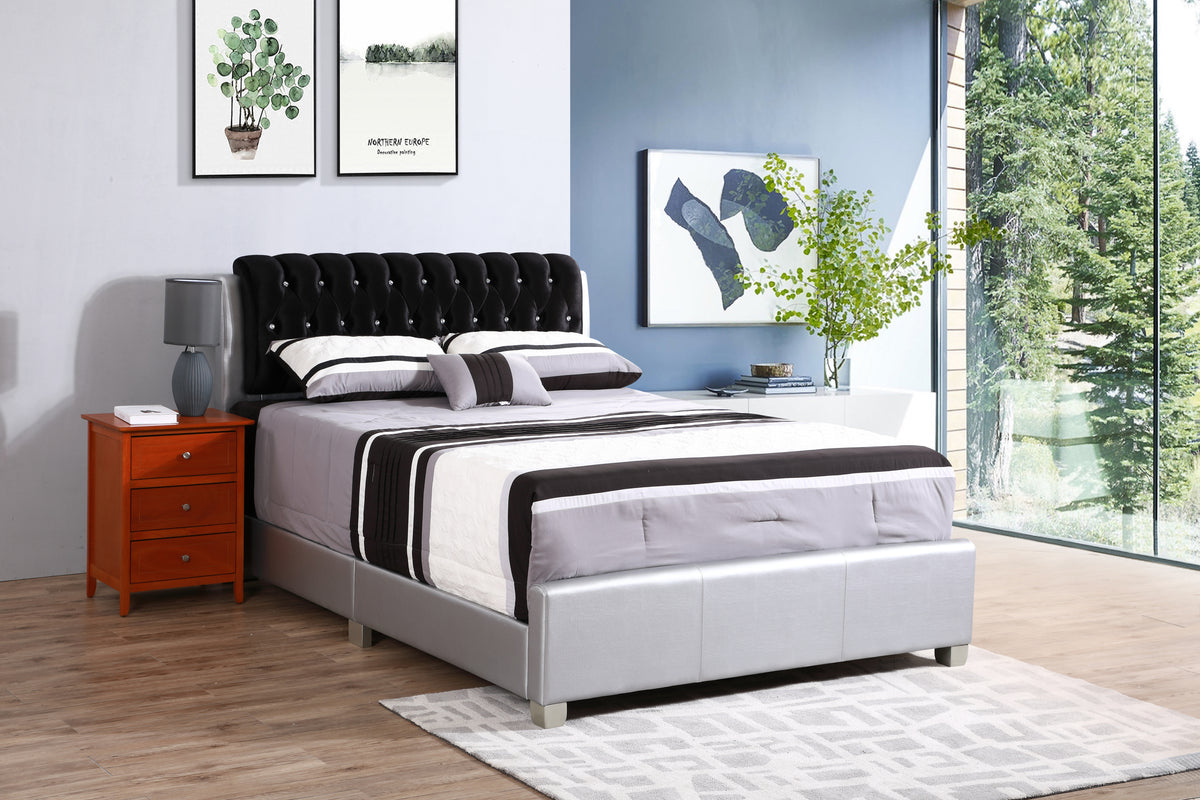 Modern Silver PU Foam King Bed Frame