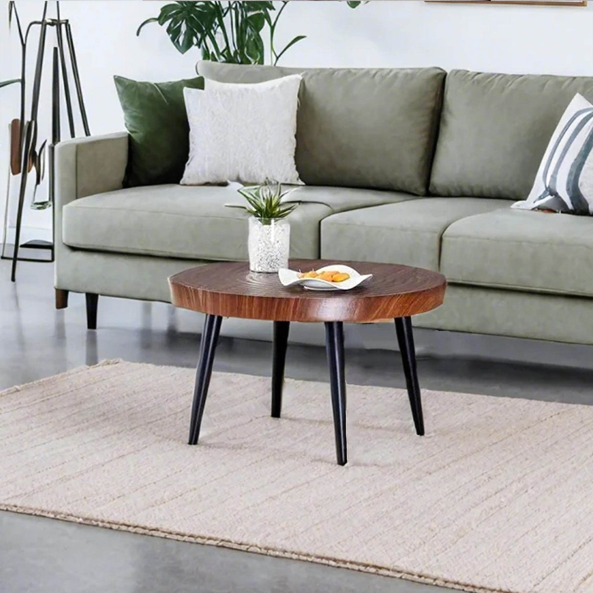 Modern Round MDF And Metal Walnut Coffee Table - Sleep Galleria