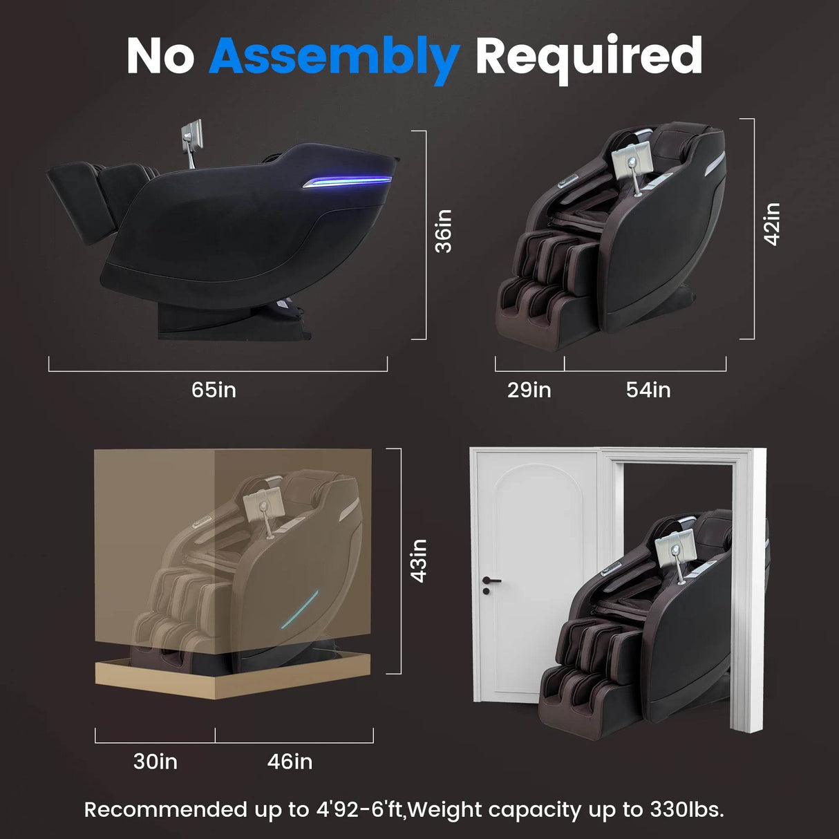 4D Massage Chair with 55" SL Track, 2 Zero Gravity Modes, Voice Control, Heating, Leather