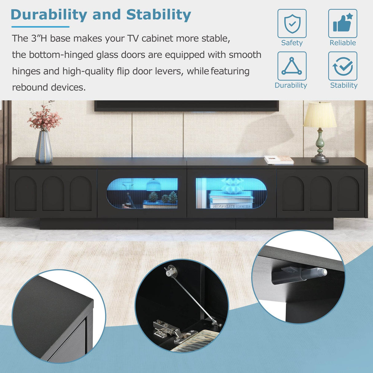 Smart LED Bluetooth Black Particle Board TV Stand - Sleep Galleria