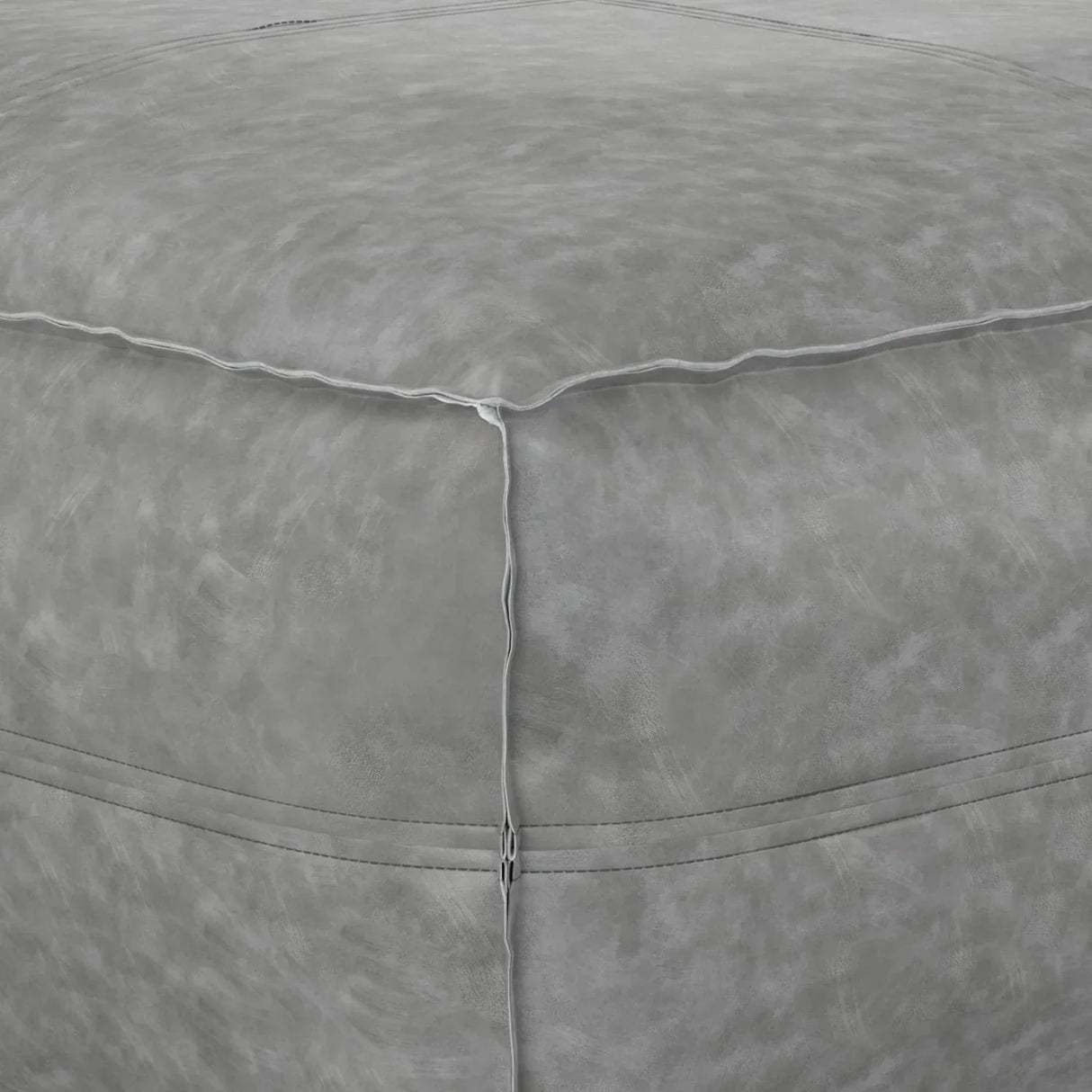 Distressed Grey Vegan Faux Leather Square Pouf Stool - Omega Lifestyles