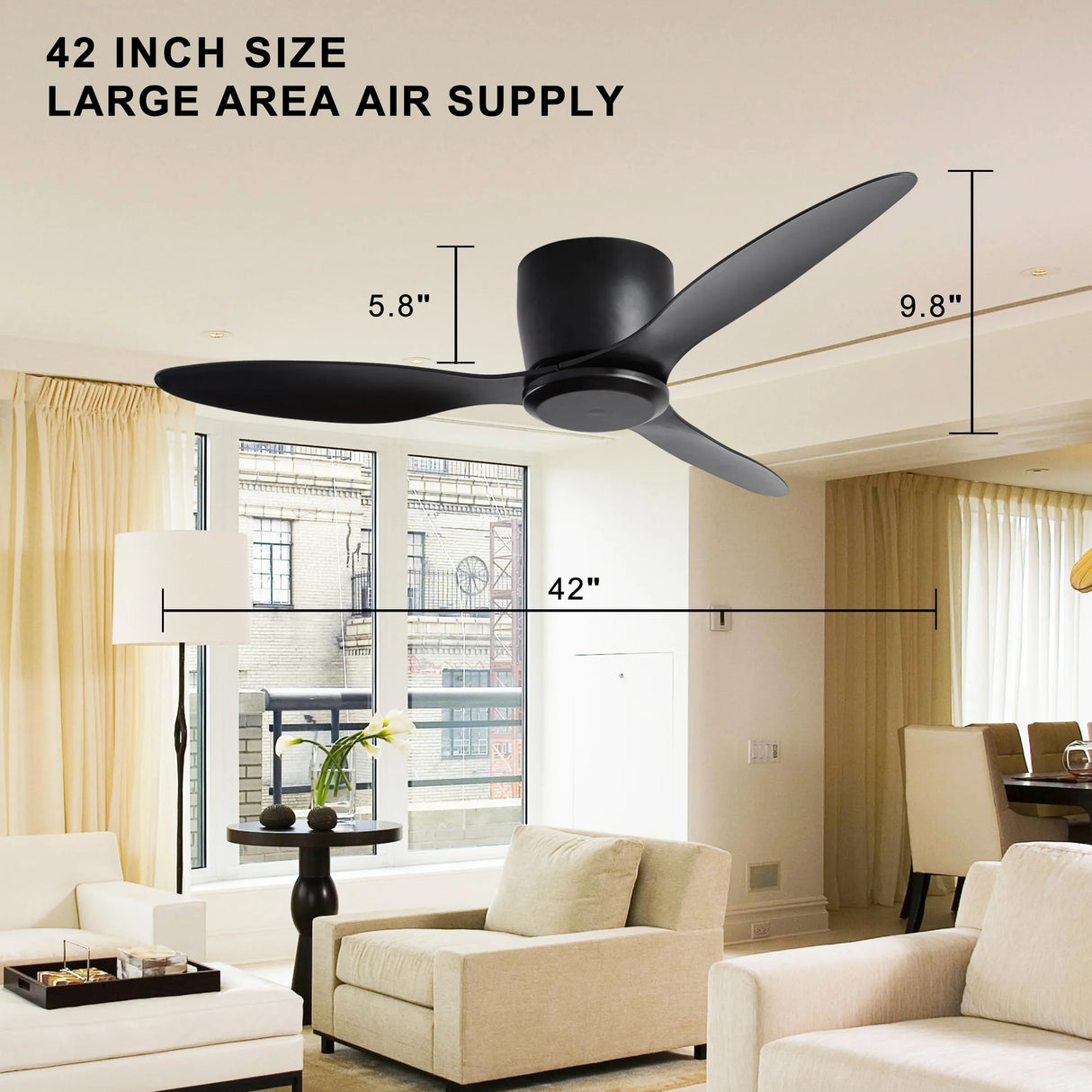 42-Inch Matte Black Ceiling Fan With Remote Control - Omega Lifestyles