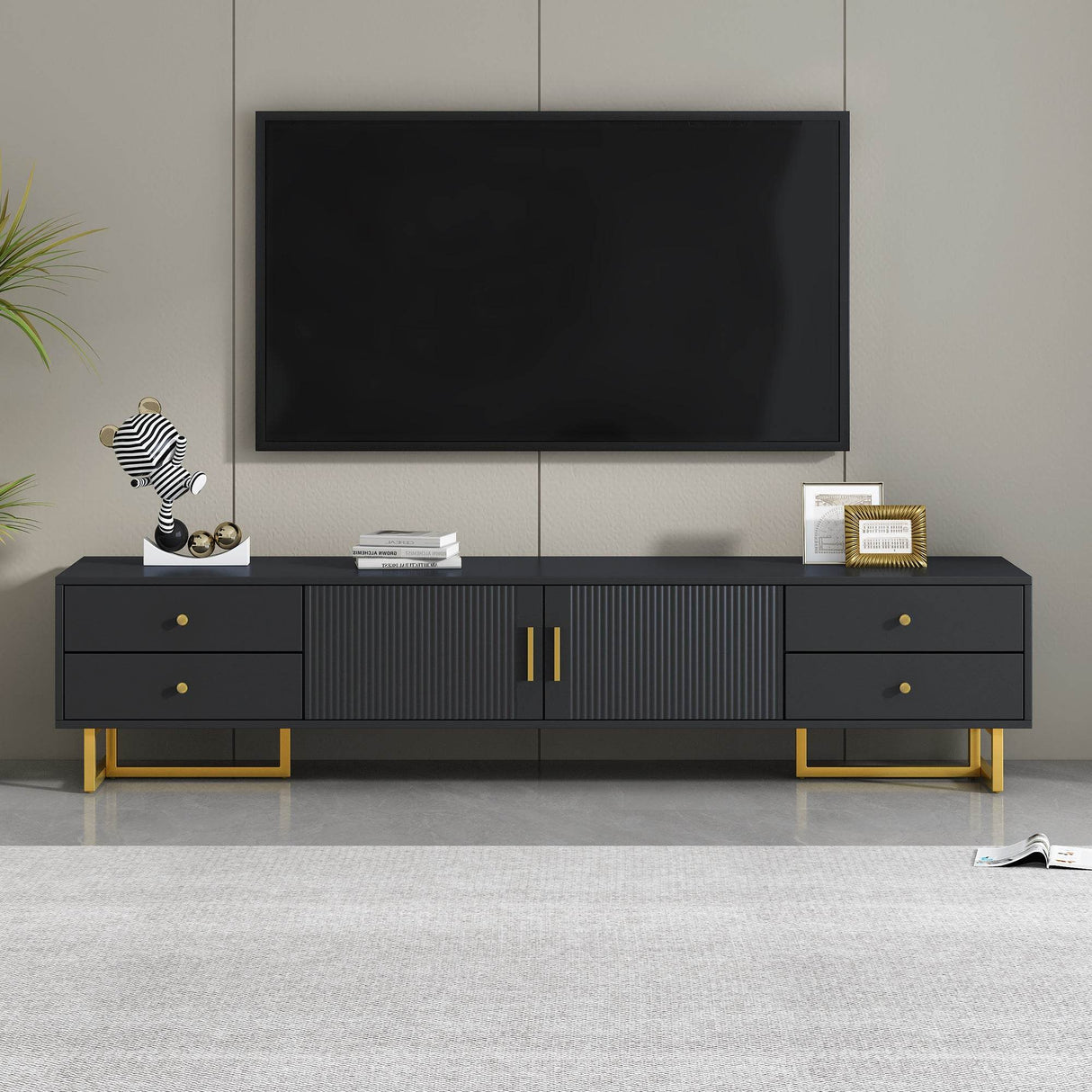 Modern Black MDF TV Stand With Storage Cabinet - Sleep Galleria