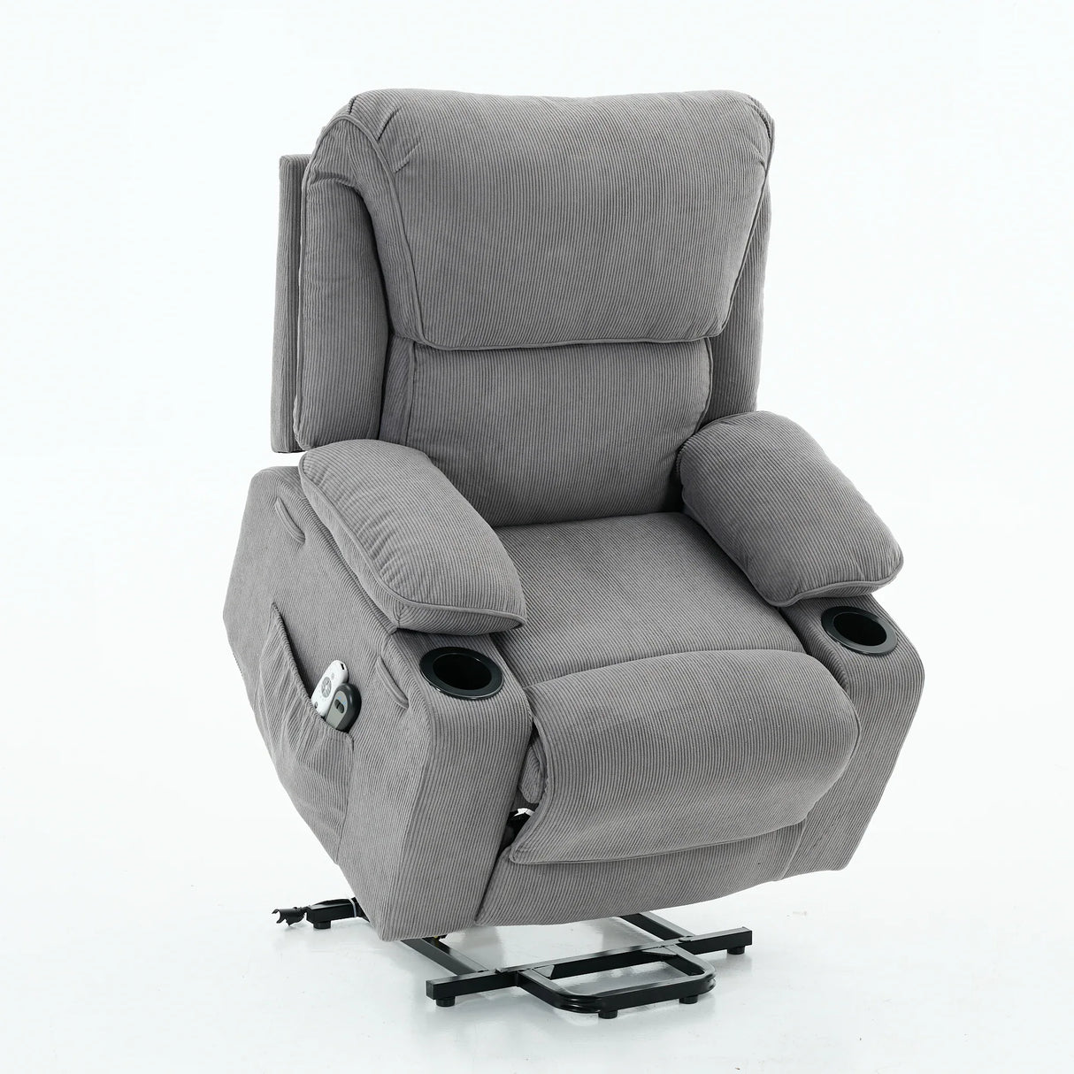 Medium-Firm Corduroy Remote-Controlled Heating Massage Recliner - Omega Lifestyles