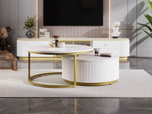 Modern Round Nesting MDF Coffee Table With Drawer - Sleep Galleria