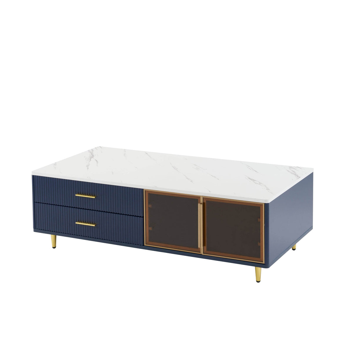 Modern Navy Blue MDF Coffee Table With Drawers Lighting - Sleep Galleria