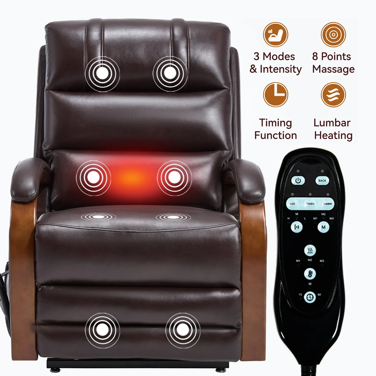Power Lift Recliner Chair Faux Leather Massage Heat - Omega Lifestyles