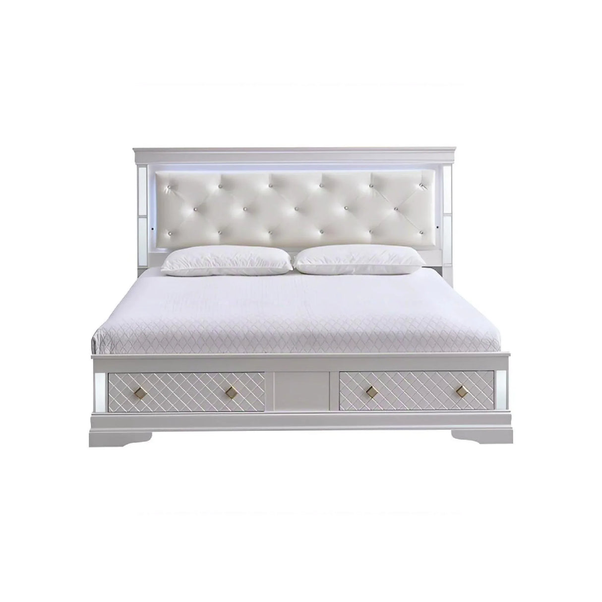 Queen Wood Veneer Bed Frame With Tufted Upholstered Headboard - Omega Lifestyles