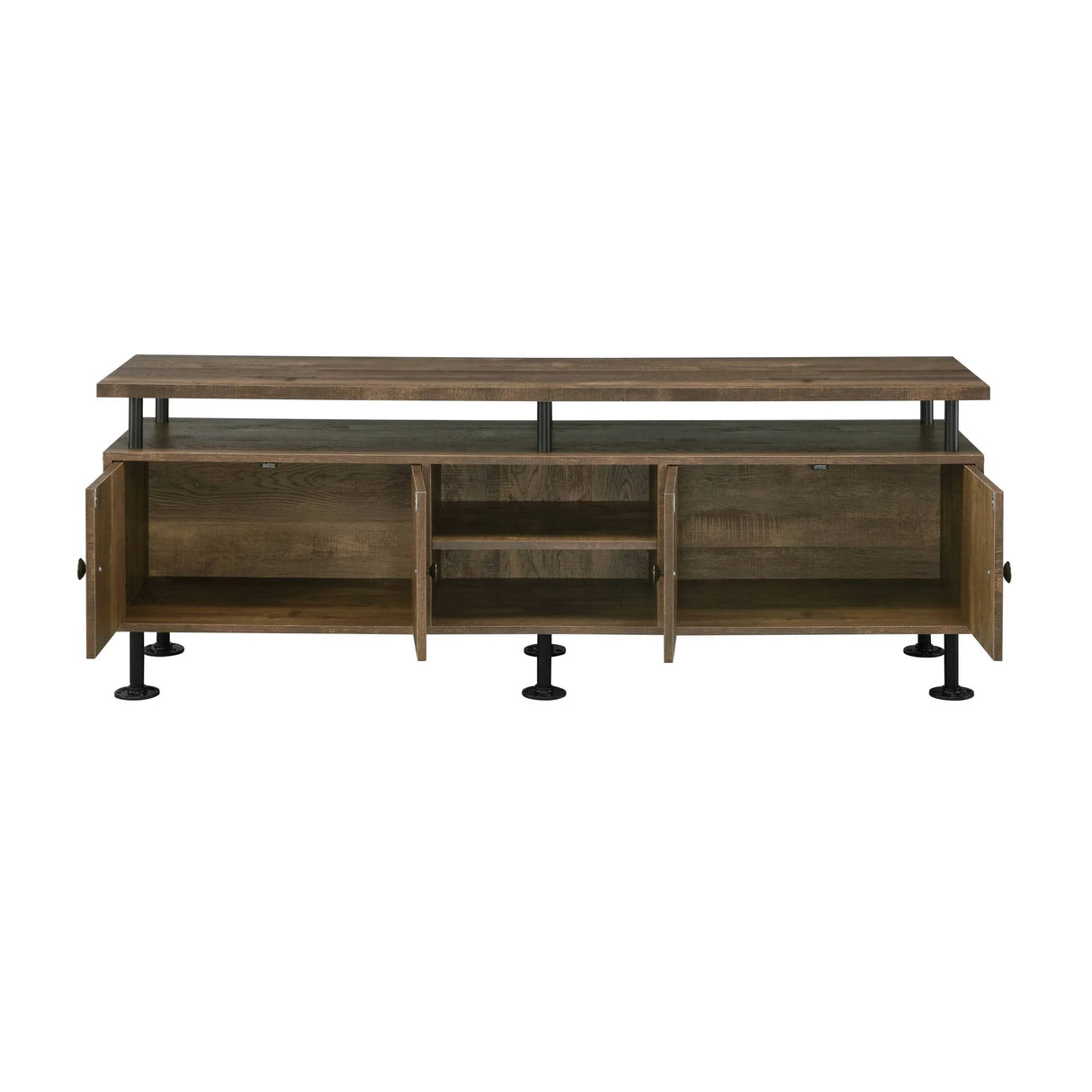 Rustic Oak Metal Frame Storage TV Stand - Omega Lifestyles