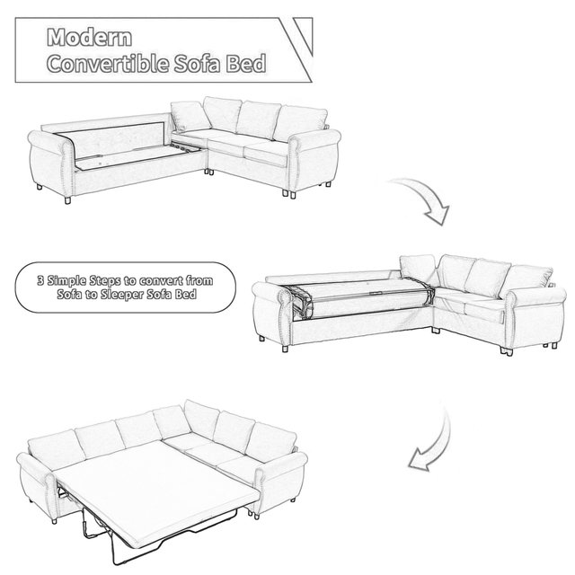 6-Seater Medium-Soft L-Shaped Pull-Out Sleeper Sofa - Omega Lifestyles