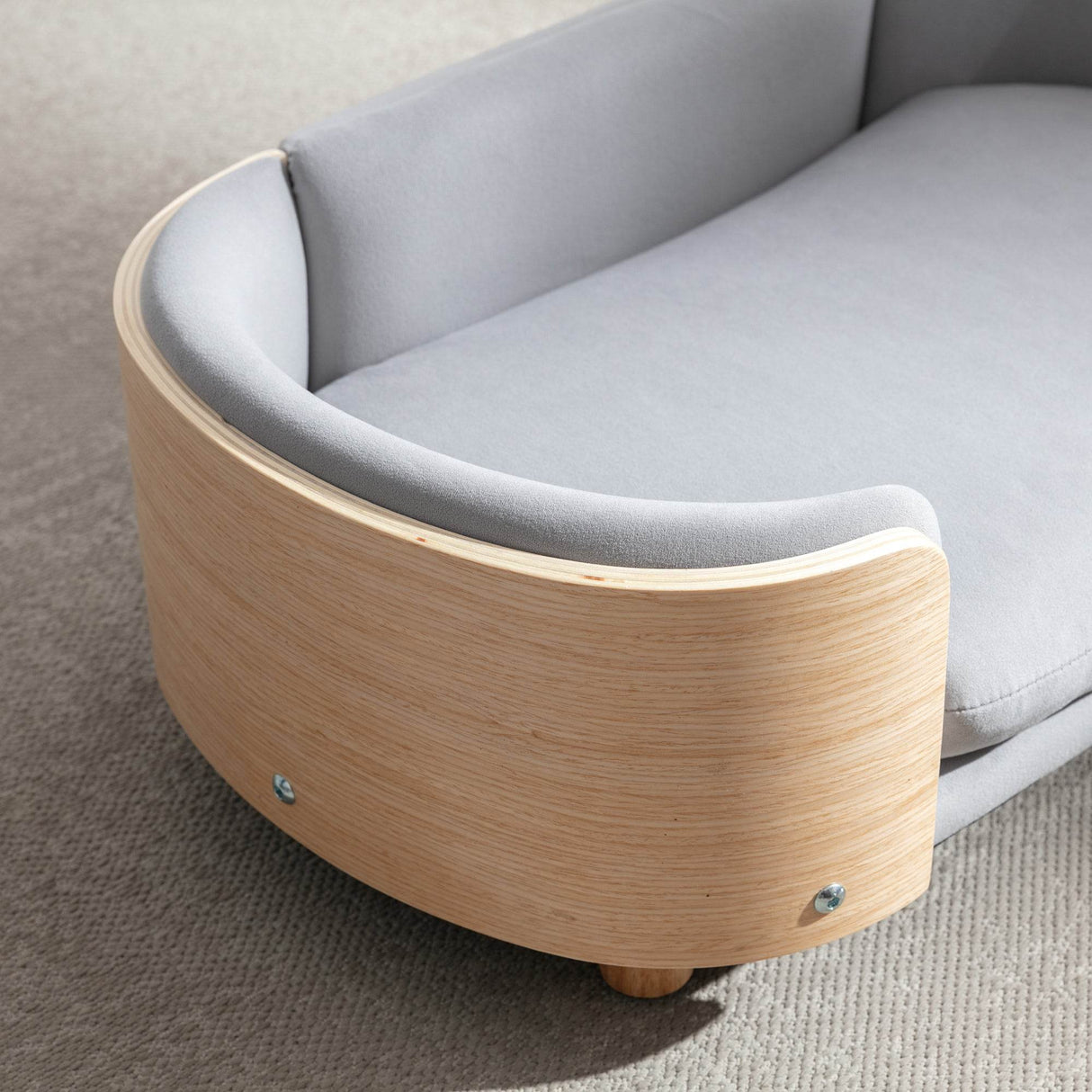 Scandinavian Style Solid Wood Elevated Pet Bed With Velvet Cushion - Sleep Galleria