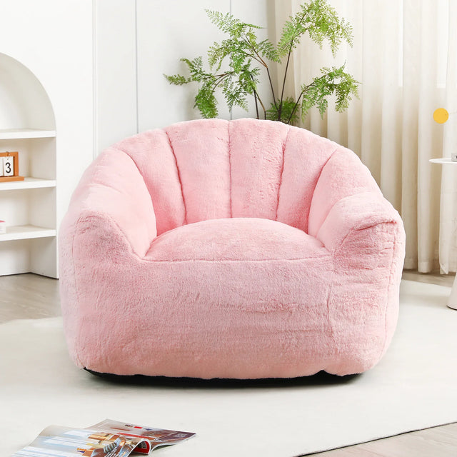 High Density Foam Pink Faux Fur Beanbag Chair - Omega Lifestyles