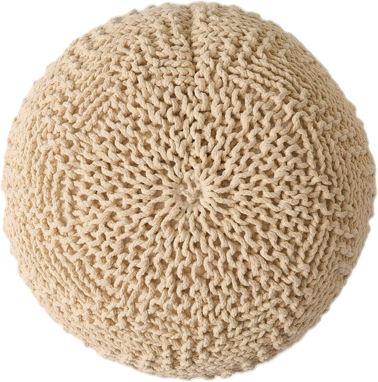 Ivory Cotton Knit Weave Modern Pouf Seat - Omega Lifestyles