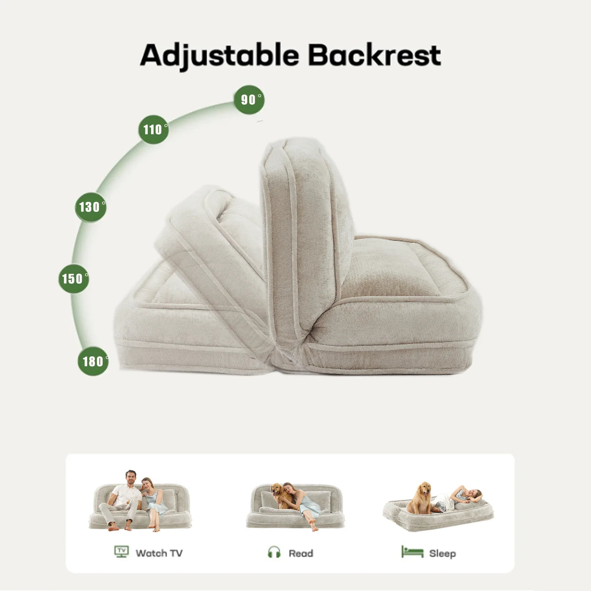 Medium-Soft Adjustable Loveseat Lazy Sofa With Chenille Upholstery - Omega Lifestyles