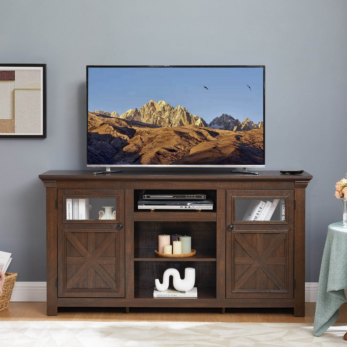 Farmhouse Style Espresso TV Stand Console Cabinet - Sleep Galleria