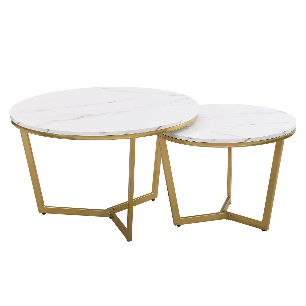 Modern Round Nesting 2-Piece White Marble Coffee Table Set - Sleep Galleria