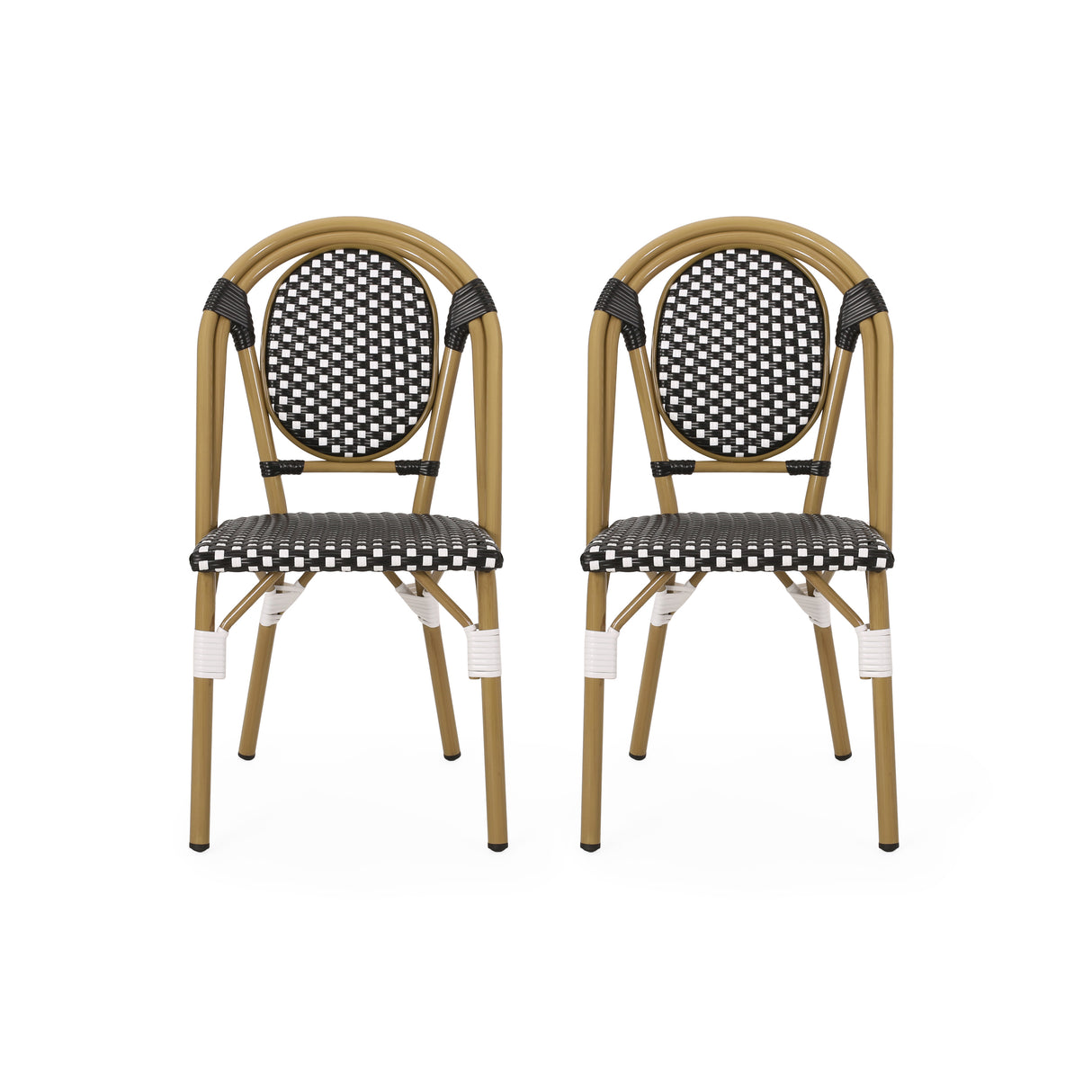 Set of 2 Aluminum Bamboo Finish Outdoor Bistro Chairs