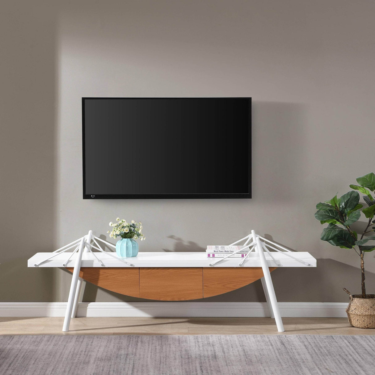 Sailboat-Shaped Modern MDF Wood TV Stand With Drawer - Sleep Galleria