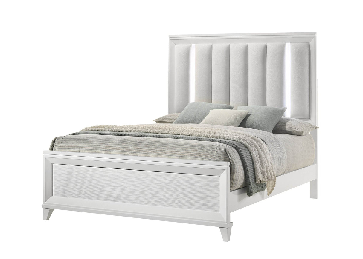 Queen Solid Wood Panel Bed With Upholstered LED Headboard
