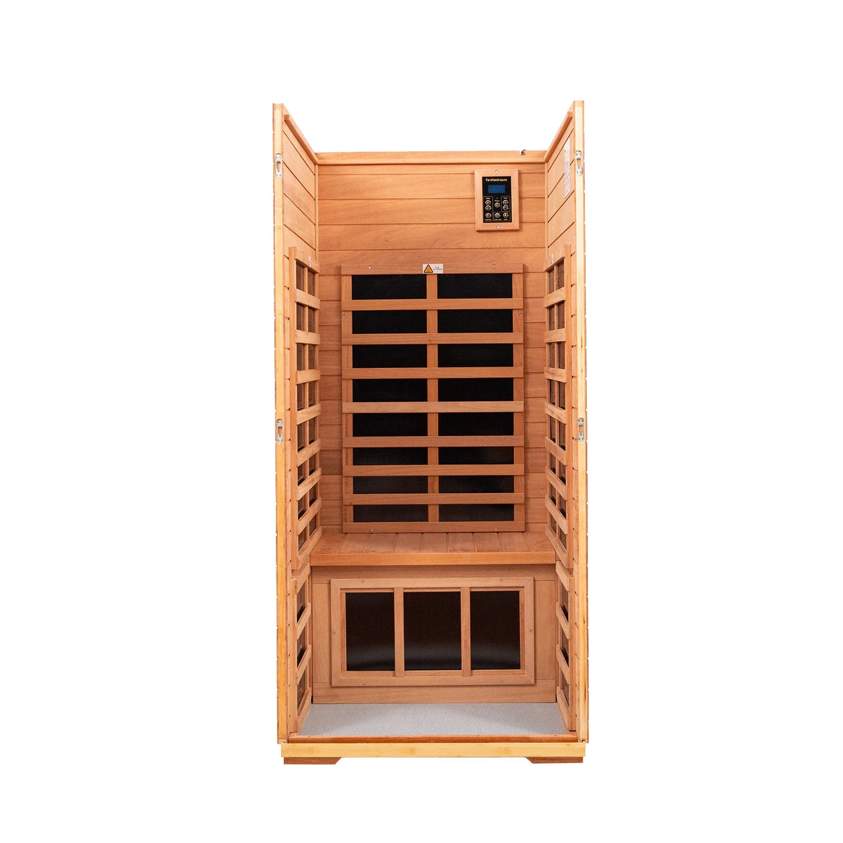 Far Infrared Khaya Wood Outdoor Sauna Room - Omega Lifestyles