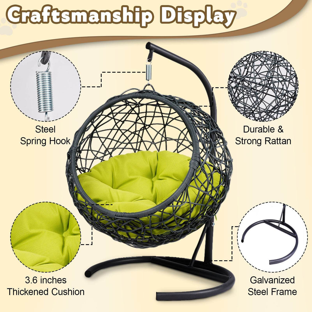 Indoor Green Cat Swing Bed With Stand And Cushion - Sleep Galleria